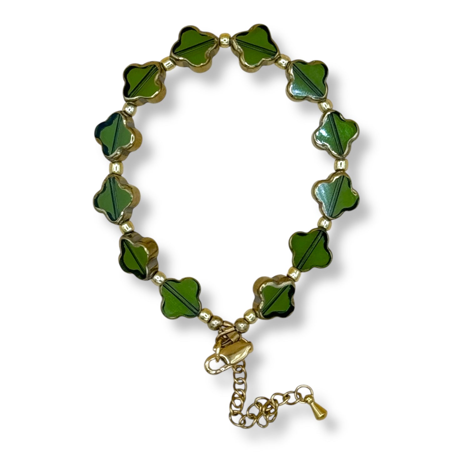 Clover Glass Adjustable Bracelet - Green Juice
