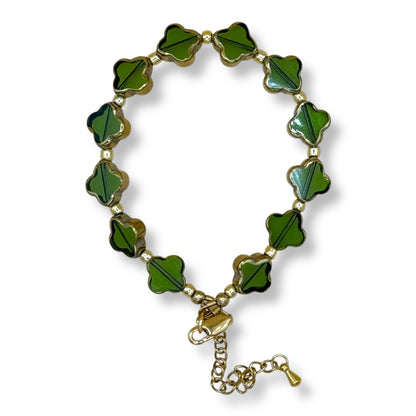 Clover Glass Adjustable Bracelet - Green Juice