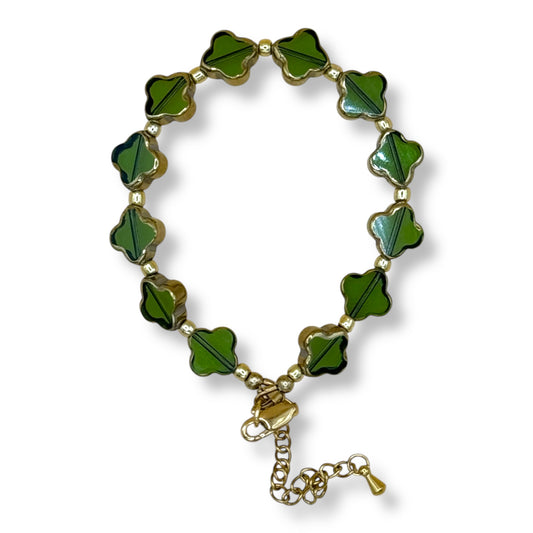 Clover Glass Adjustable Bracelet - Green Juice