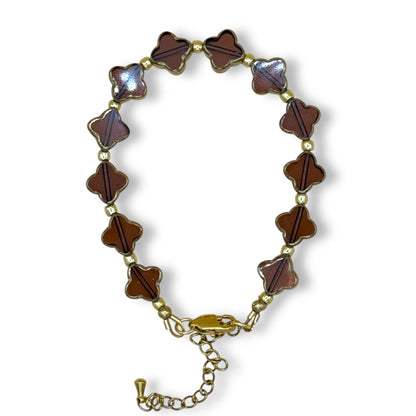 Clover Glass Adjustable Bracelet - Raisin