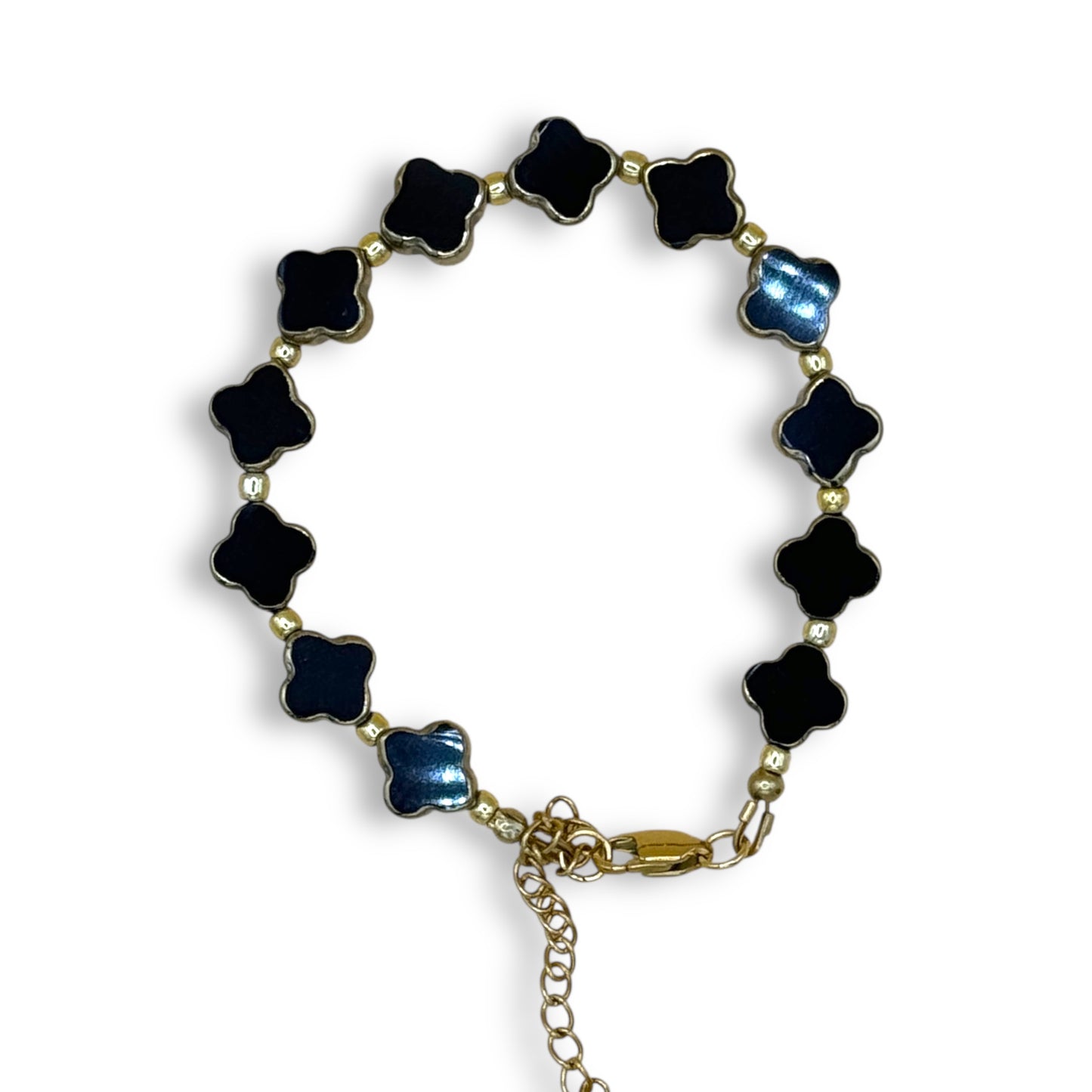 Clover Glass Adjustable Bracelet - Black