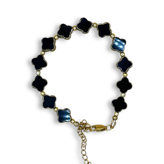 Clover Glass Adjustable Bracelet - Black