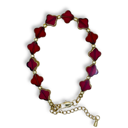 Clover Glass Adjustable Bracelet - Cherry Juice