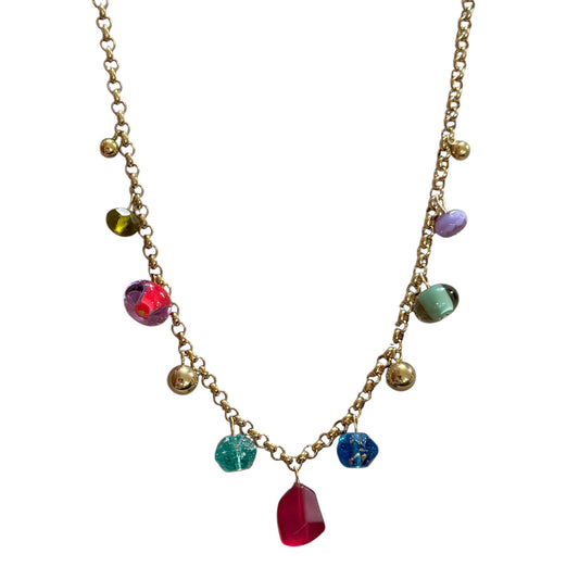 Dangles Glass Drop Rolo Chain Necklace - "Red"