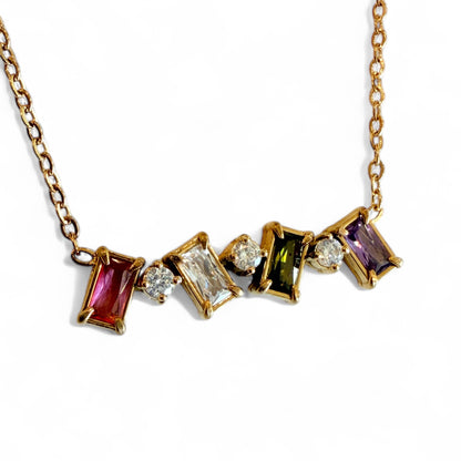 Multi-Color CZ Bar Necklace