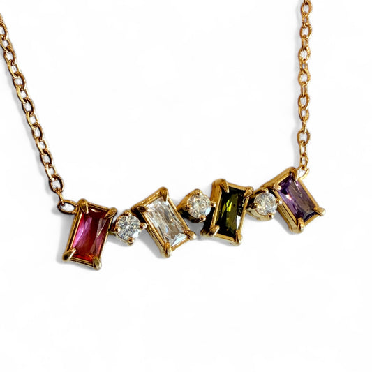 Multi-Color CZ Bar Necklace