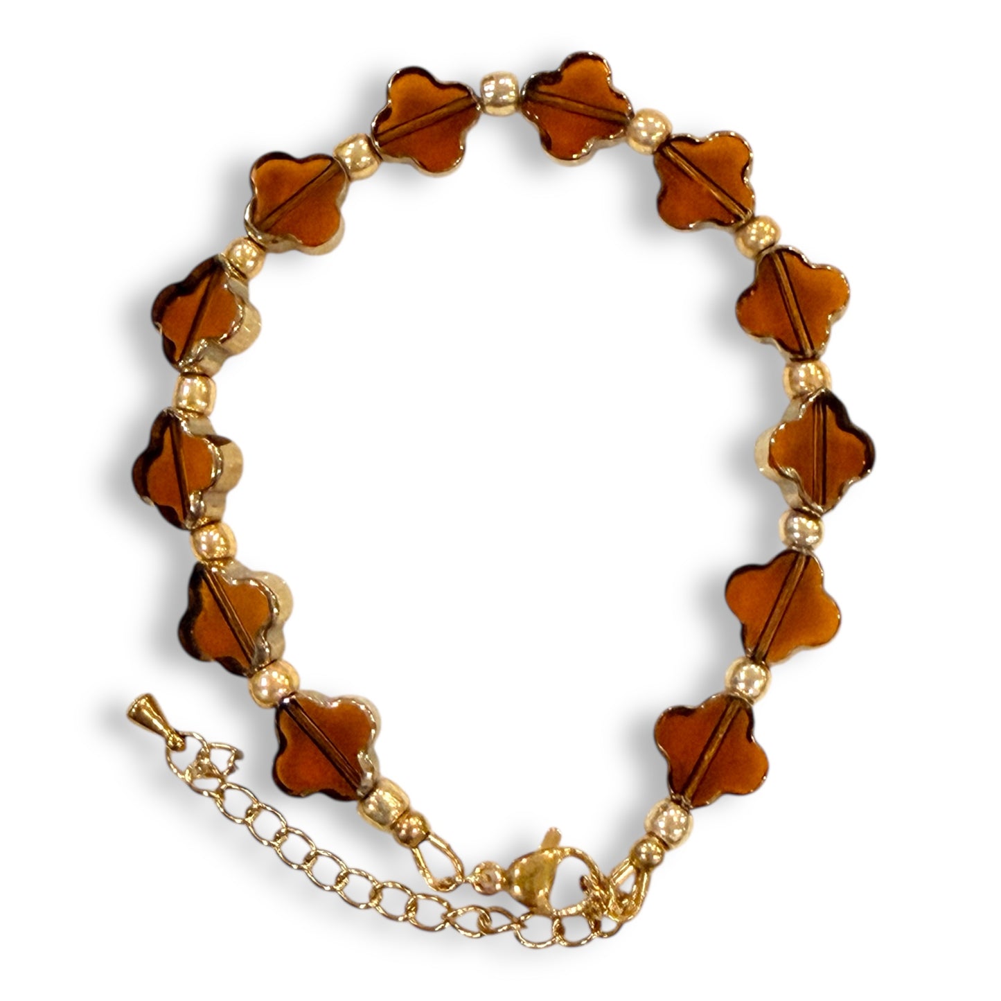 Clover Glass Adjustable Bracelet - Amber