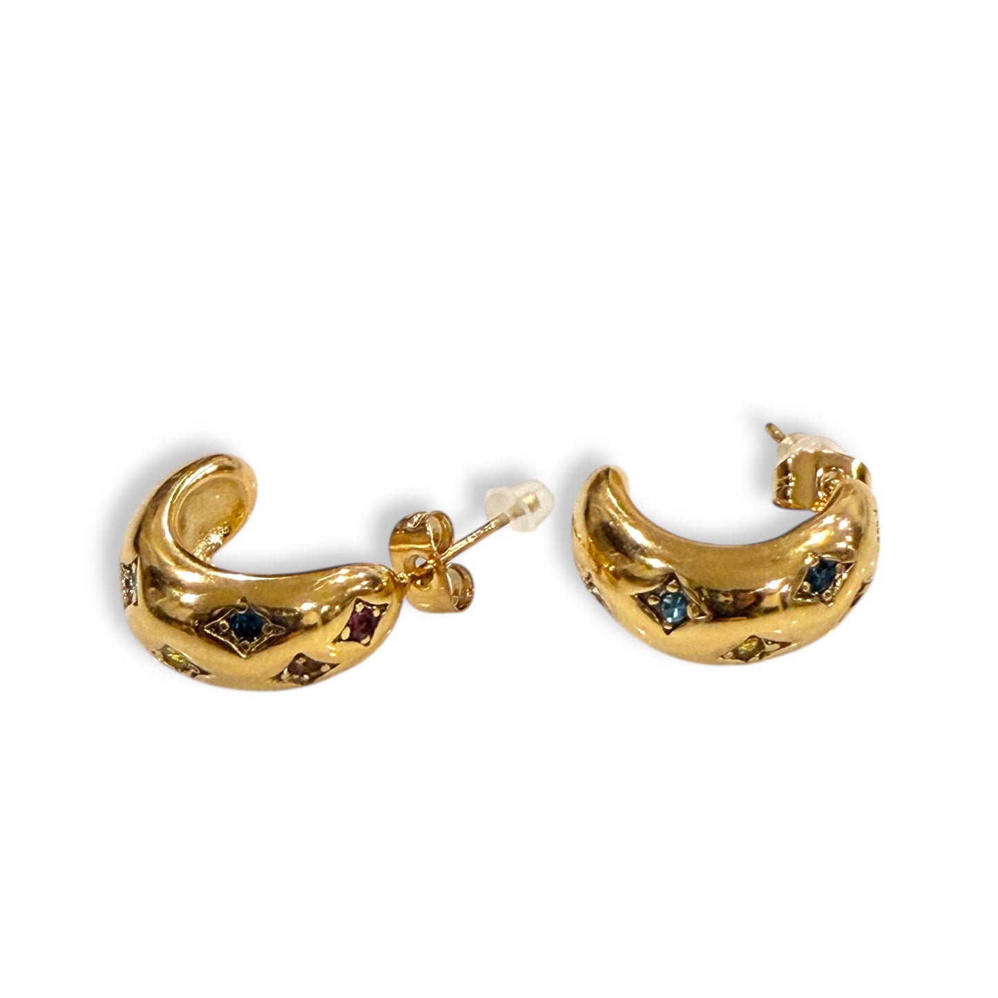 Colorful Chunky CZ Stud Earrings