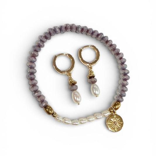 Beachcomber Pearl Stretch Charm Bracelet - Lavender 7.25"