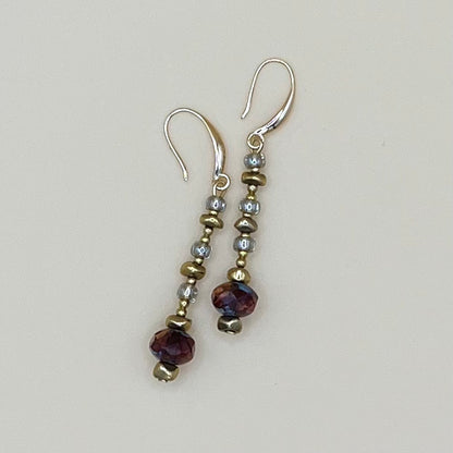 Handmade Everything Earrings by May & Moon featuring fire-polished Czech glass beads in deep garnet, gold accents, and sterling silver ear wires — lightweight and perfect for everyday wear.